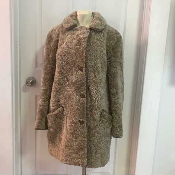 Vintage Jackets & Blazers - Light brown tan 100% Sheep Wool Teddy Bear Coat size M